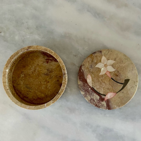 Floral Marble Natural Stone Trinket Box Inlaid Mother of Pearl Open Lattice - Picture 3 of 5